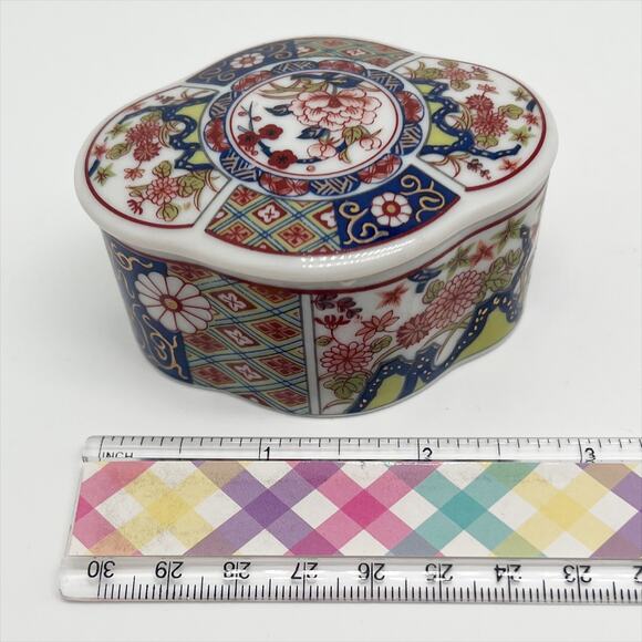 Vintage Japanese Imari Empress Porcelain Floral Print Trinket Box - Picture 6 of 7